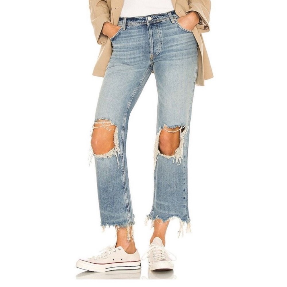 New Free People We The Free Maggie Mid-Rise Straight Leg Distressed Jeans